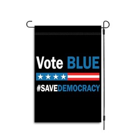 Bandera de jardín azul con texto en inglés "Save Democracy Vote Blue Garden Flag – Make Truth Great Again Vibrant Garden Flag – Bandera de jardín con símbolo de democracia profesional – Bandera de