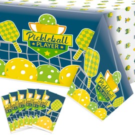 BkeeCten 6 Packs Green Pickleball Tablecloth Disposable Waterproof Rectangle Plastic Table Cover Pickleball Player Sports Theme Indoor Outdoor Tablecloth Pickleball Party Favor Decor (54x108 Inch)