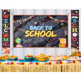Large Welcome Back to School Banner with 72x43 Inch Back to School Back-drop, First Day of School Welcome Back Bulletin Board Sign Teacher Supplies for Pre-School Primary High School Classroom Wall