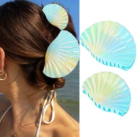 Banatra Shell Claw Clips Acrylic Hair Claw Clip Seashell Hair Clips Beach Decorative Hair Accessories for Women and Girls (Pack of 2) (Gradient Blue)