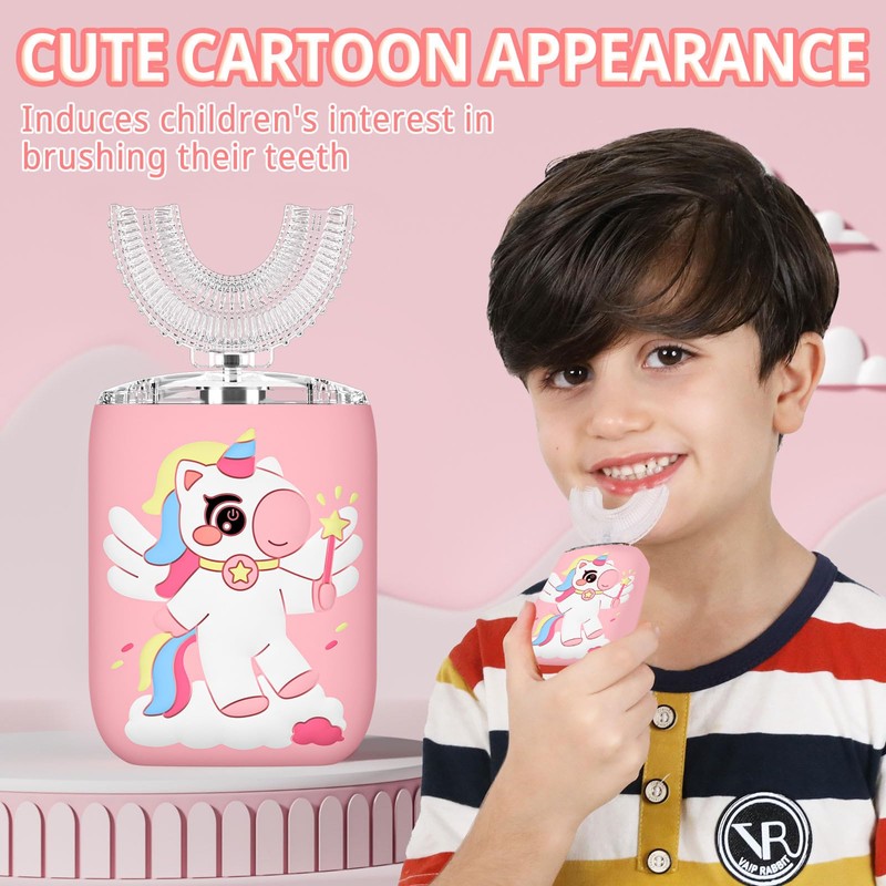 ELOTAME Kids Electric U Shaped Toothbrush Unicorn Rechargeable Sonic Toothbrush