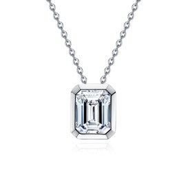 Raivari Moissanite 0.6-3ct Necklaces 18K White Gold Plated 925 Sterling Silver Bezel Set Emerald Cut D Color VVS1 Lab Created Diamond Solitaire Pendant Necklace for Women Men GRA Certified 2ct