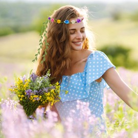 HONLYNE 64 PCS Assorted Colored Flower Crown, Wreath Headband Flower Crowns for Women