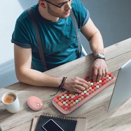 KNOWSQT Wireless Keyboard and Mouse Combo, Light Pink 100 Keys 2.4 GHz Round Keycap Typewriter Keyboards, USB Receiver Plug and Play, for Windows, PC, Laptop, Mac, Desktop