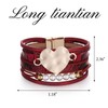 Long tiantian Heart Leather Wrap Bracelets Pink Bracelets Stackable Boho