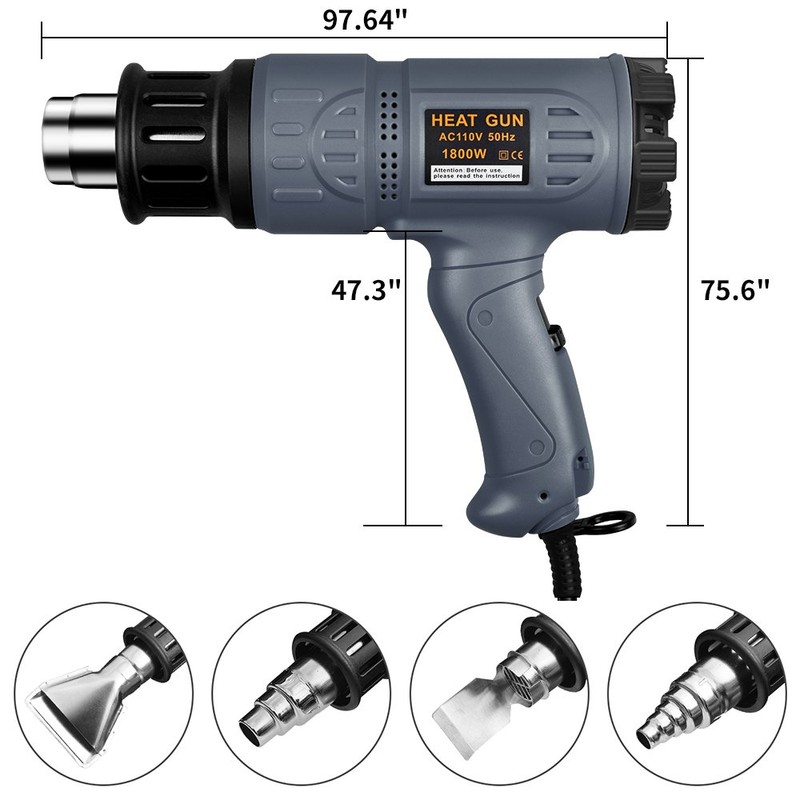 SEEKONE Industrial Heat Gun 1800W 122℉-1202℉(50℃-650℃) Variable Temperature Control with