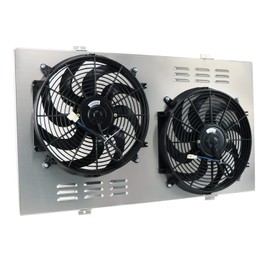 HKAUTOPART Aluminium Radiator Shroud + 2 x 14 Inch Fans for 1988-2000 Chevy C2500 Suburban C3500 K2500 K3500 Pickup 7.4L V8 Gas & 1988-2000 GMC C2500 C3500 C/K Series