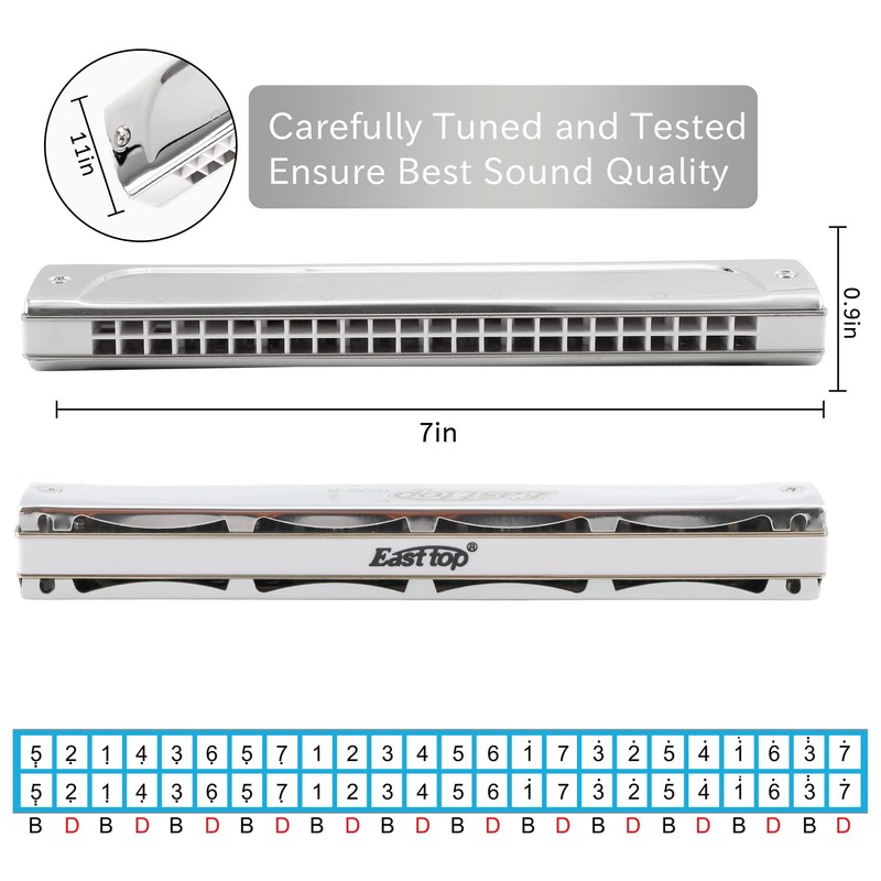 East top Tremolo Harmonica Key of Low D, 24 Holes
