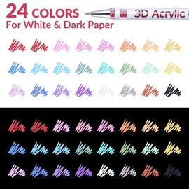 KEMYR 3D Acrylic Gel Pen,24 Colors Paint Markers With 1mm Bullet Tip Point, Acrylic Paint Pens for Black Paper,Rock Painting, Glass, Wood, Fabric,Cards,Scrapbook,DIY Art Crafts