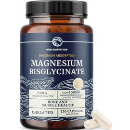 Magnesium Bisglycinate 400mg | Magnesium Bisglycinate for Muscle Function, Bones, Heart & Calm Support for Women & Men | 72MG Elemental Magnesium Supplements Chelate | 120 High Absorption Capsules