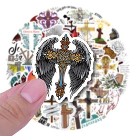 Pack of 60 Crosses Stickers Water Bottles Laptop Phone Guitar Skateboard Computer Suitcase Bicycle Crosses Vinyl Stickers Waterproof Aesthetic Stickers for Teenagers Children Adults