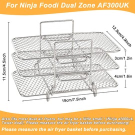 BYKITCHEN Air Fryer Racks for Ninja Dual, Three Layer Stainless Steel Cooking Rack, Air Fryer AF300UK AF400UK Accessories, Grilling Rack for Ninja/Salter/Tower/EMtronics Double Drawer Fryer