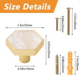 MOROBOR 6 PCS Hexagonal Gold Knobs, Creative Cabinet Drawer Pulls Multifunctional Single Hole Zinc Alloy Knobs for Dresser Wardrobe Door Furniture Accessories/Gold Base with White Surface