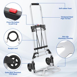 Wawxmo Folding Hand Truck and Dolly, 200 LB Capacity Upgraded Aluminum Dolly Cart, Portable Folding Hand Cart for Travel, Moving, Shopping, Office Use, Black