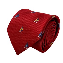 Frederick Thomas Nautical Sailing Yacht Design Tie, 8 cm Width, Red