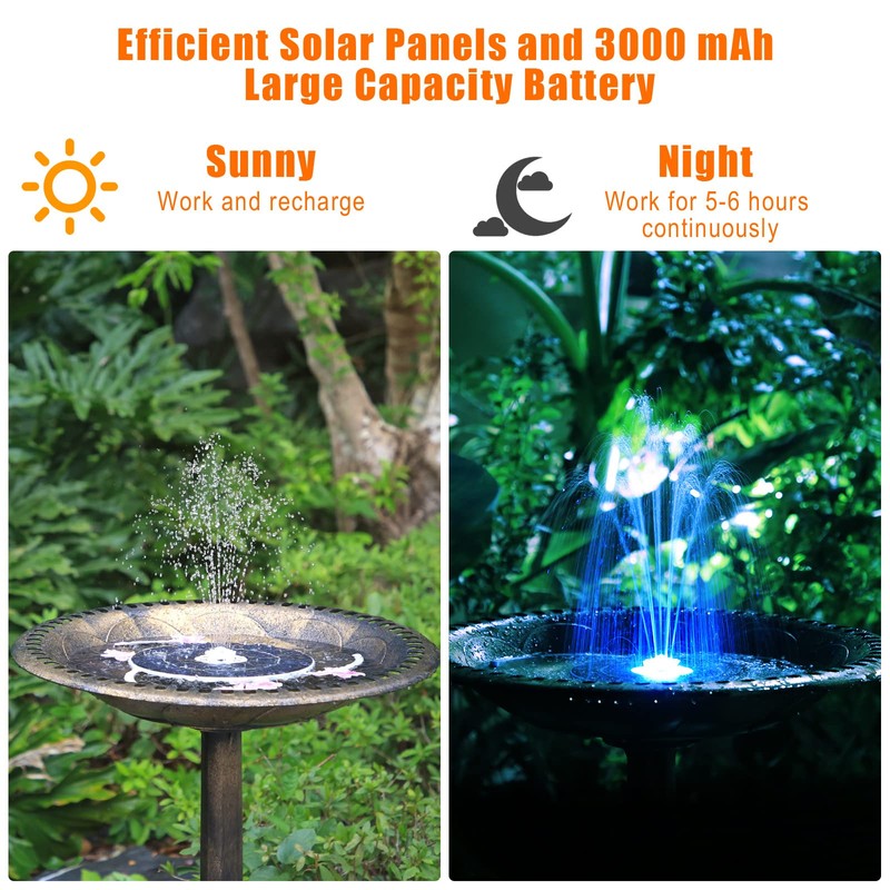 AISITIN 3.5W Solar Fountain with Lights & 1500mAh Battery Backup