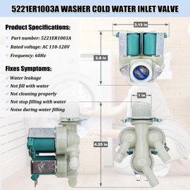 5221ER1003A 5220FR2075L Washer Water Inlet Valve for LG/Kenmore Washing Machine Cold Water Valve Assembly Replacement Parts 5221ER1003C 5221ER1003D AP5986564 PS11728995