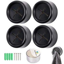iBetterLife Adhesive Kitchen Towel Hooks - 4 Pack Dish Towel Holder for Cabinet, Push Hand Towel Hook, Dish Cloth Rag Holder for Home Bathrooms, Kitchens, Garages, RV, Within Easy Reach, Matte Black