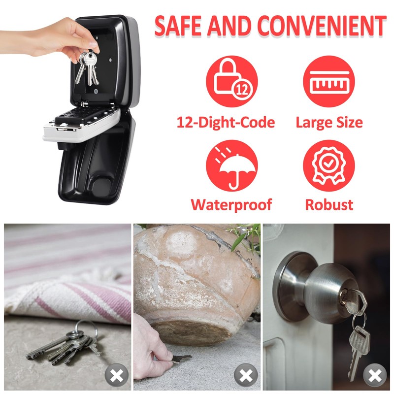 Key Safe Outdoor Police Approved, Key Lock Box Wall Mounted
