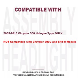 Aresparts Pair Headlights Assembly DOT Approved Compatible with 2005-2010 Chrysler 300 Base Touring LX Sedan Halogen Replacement Headlamps Chrome Housing Clear Reflector