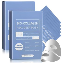 10 Piezas Mascarilla Bio-Colgeno, Mascarillas de colgeno que mejoran la elasticidad de la piel, Mascarillas facials reafirmante, hidratante,...       
