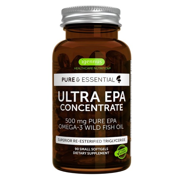 Pure & Essential Ultra Pure EPA Omega-3 Concentrate 500 mg, Wild Fish Oil, rTG, 90 Small Softgels