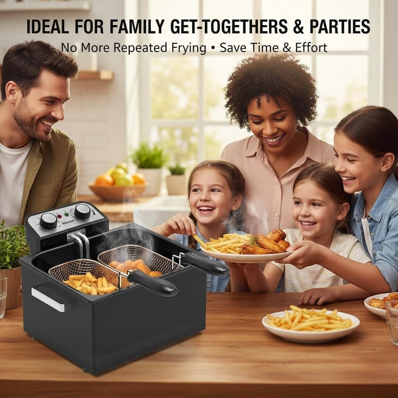 Vexon Large Electric Deep Fryer 4.9L/20 Cups, 1800W Black Stainless