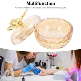 Nail Dappen Dish, Clear Glass Dappen Dish Cup Large Capacity Nail Art Cup, Dappen Dish for Monomer, Exquisite Acrylic Liquid Powder Nail Dish with Alloy Lid for Nail Supplies