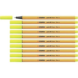Stabilo Point Fineliner Pens 88 - 0.4 mm Lemon Yellow (Pack of 10)
