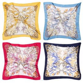 HBselect 4PCS Head Scarf for Women 35” Head Scarves Silk Like Satin Neck Scarfs Square Bandana Hair Wraps Scarf for Sleeping