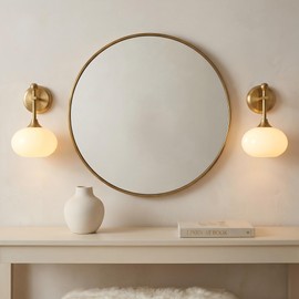 Folux Battery-Operated Modern Brass Wall Sconce Set of 2, Wireless Rechargeable Wall Light with Remote Control, Milk Glass Shade, for Living Room Bedroom Hallway Corridor