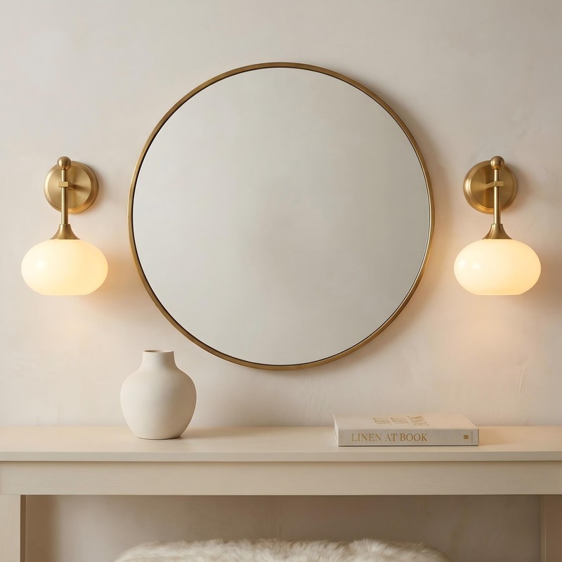 Folux Battery-Operated Modern Brass Wall Sconce Set of 2, Wireless