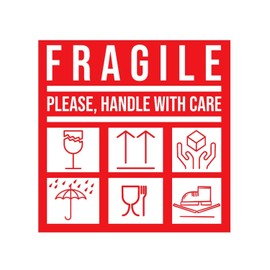 Pack of 50 Fragile Stickers Please Handle With Care Caution Fragile Labels, Achtung Glas Bitte nicht werfen, 10 x 10 cm (50)