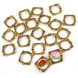 20 Antiqued Gold Pewter Square Frame Beads 15mm