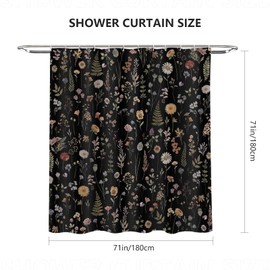 AIBIIN Floral Shower Curtain for Bathroom Boho Bath Curtain Cute Black Flowers Bathroom Curtain Durable Waterproof Polyester Material with 12 Hooks 180x180cm