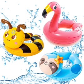 POPOYU 3Pcs Inflatable Pool Toys for Kids,Flamingo Bee Sloth Pool Inflatables Pool Floats,Swimming Pool Toys Swimming Rings for Summer Gift,Swimming Pool Beach Toys,Pool Party Decorations