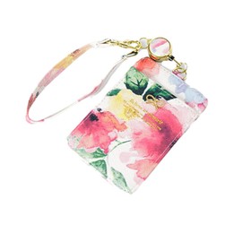 Jewel Beauty's Select Pass Case with Reel, 24 Colors, Unisex, Card Holder, Commuter Holder, Extendable, Ribbon, Strap, ID Case, Student ID, Employee ID Card Holder (Floral White)