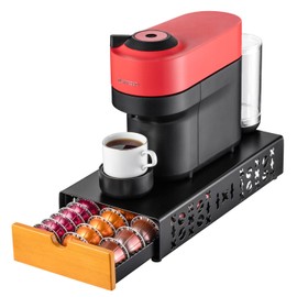 Flagship Coffee Pod Holder for Nespresso Vertuo Pod Organizer Fits All Vetuo Pods Black Metal With Wood Handle
