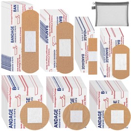 500 Pcs Flexible Fabric Adhesive Bandages Variety Pack 7 Styles Fingertip Knuckle Bandages for First Aid and Wound Care, Protection Minor Cuts & Scrapes, Cushion Painful Wounds (500 Pcs, Small)