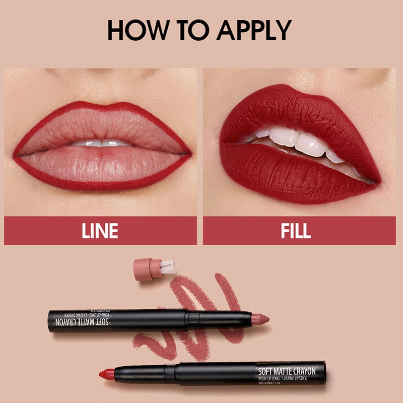 6 Pcs Matte Lipstick Set High Pigment Lip Crayon Waterproof