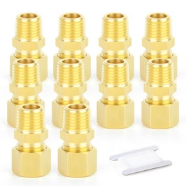 GASHER 10PCS Brass Compression Tube Pipe Fitting Connector, 10mm Tube OD x 3/8" BSP Male Connector