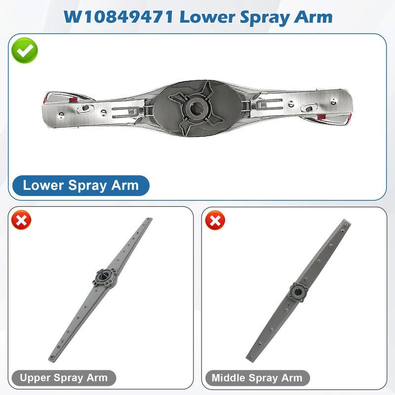 W10849471 Dishwasher Lower Spray Arm Replacement for Whirlpool Kenmore AP5989680