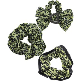 QIOKCKC 3Pcs Big Satin Hair Scrunchies For Women And Girl, Fashionable leopard Print Hair Accessories, Softer Than Silks Crunchies, Hair Ties, Green