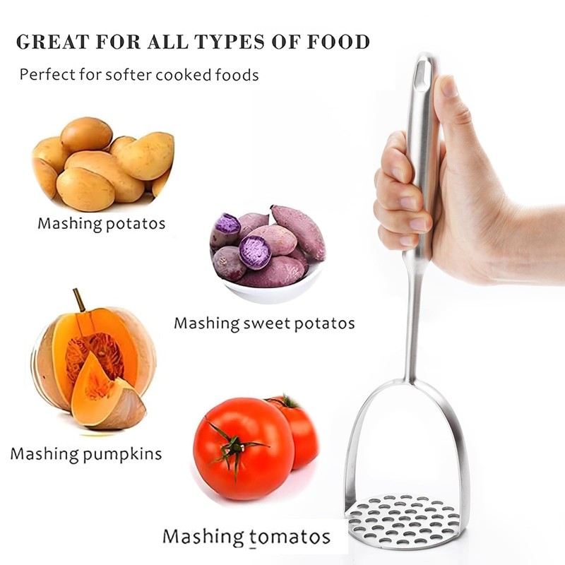 Heavy Duty Mashed Potatoe Masher, Stainless Steel Professional, 34 cm