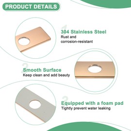 M METERXITY Faucet Deck Plate, 6 Inch Square 304 Stainless Steel Hole Cover Deck Plate Escutcheon for Bathroom/Kitchen Sink Faucet [Rose Gold]