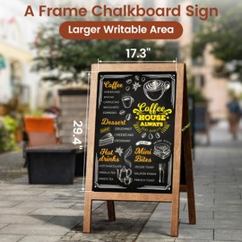 Chezerra A Frame Chalkboard Sign, 40"x20" Extra Large Sidewalk Chalk Board, Wooden Standing ChalkBoards Set with Markers, Double-Sided Magnetic Blackboard for Cafés, Weddings, Party Guide, Brown
