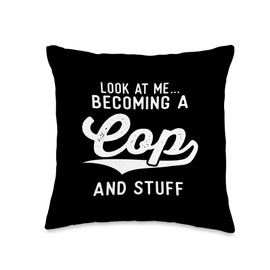 Police Officer By Design Tee Company Becoming A Cop Police Academy Graduation Gifts For Him Her Throw Pillow, 16x16, Multicolor