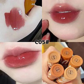 Lip Gloss Lip Moisturizing Cream, Highly Coloring, Long Lasting, Lip Gloss Moisturizing Lipstick, Lip Gloss, Moisturizing, Fashion Lip Gloss, No Falling, Mask, Non-Removable, Red C05# Cold Tea