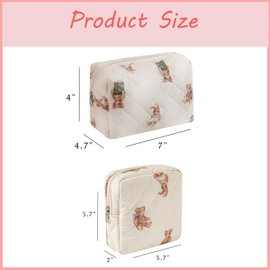 uekeboag 3 pcs Bear Quilted Makeup Bag Set for Women, Cotton Quilted Small Cosmetic Bag, Coquette Aesthetic Cute Travel Toiletry Bag(3Pcs Small Bag)