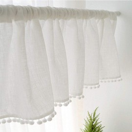 PFLife Short Curtain Valances for Window 17Inch 1PC Grey Cotton Linen valances for Windows Cafe Dining Room Valance (White, H18*L41)
